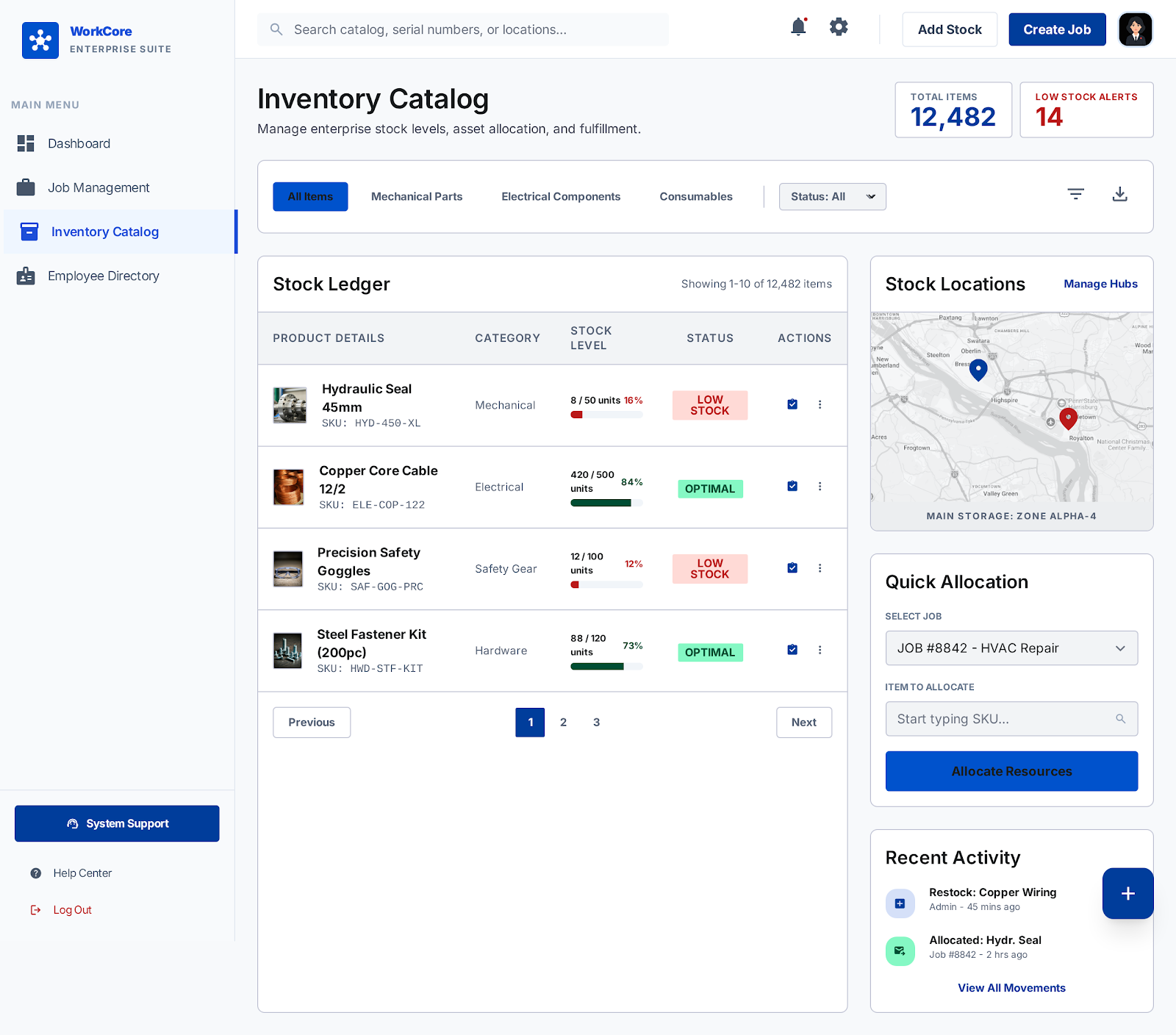 Inventory list or stock management screen
